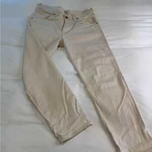 Cream Straight Jeans with Soft Texture
